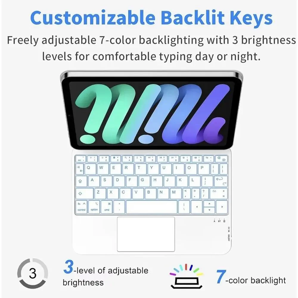 iPad Mini 7 6 Keyboard Case 8.3” Wireless Backlit Keyboard Trackpad White